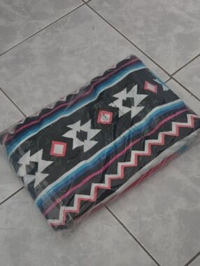 Justice Girl Black Aztec with Pink and Blue Stripes Beach Towel